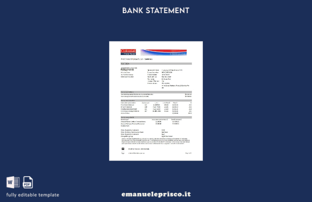 modello Excel di estratto conto bancario del primo stato coloniale dell'Australi